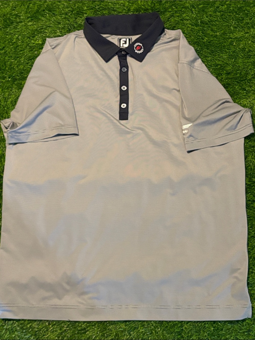 FootJoy Light Gray Polo Striped  with Black Contrast Collar Volky Design XL